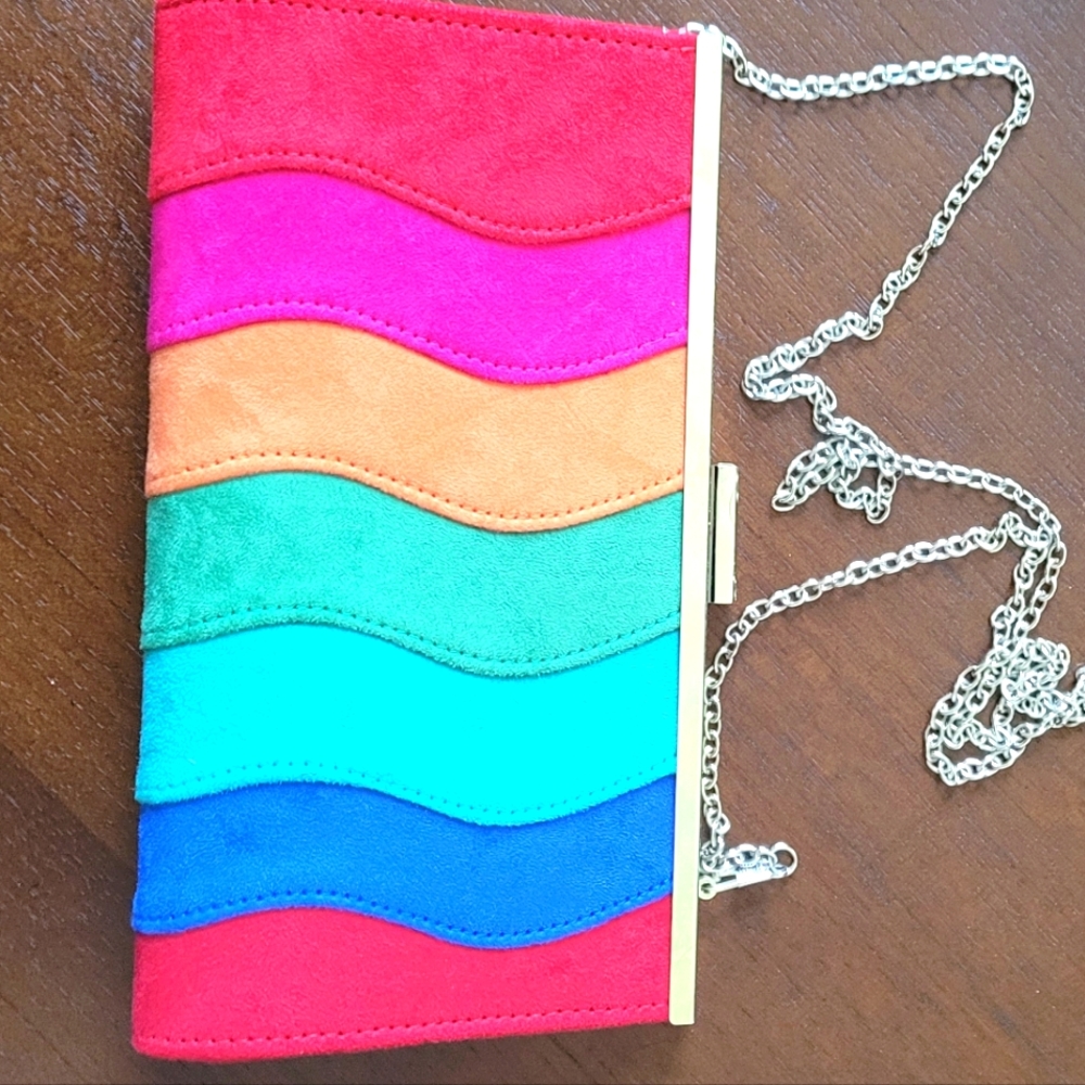 Gorgeous Multi-Color Suede Cluth Or Crossbody Pur… - image 1